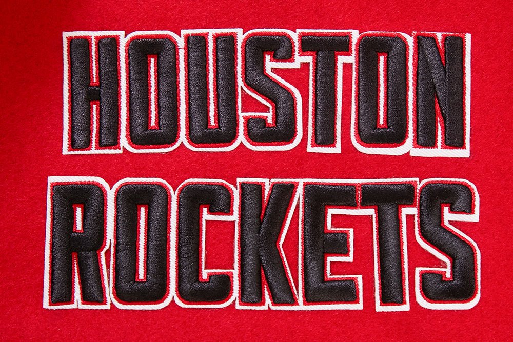 NBA HOUSTON ROCKETS RETRO CLASSIC MEN'S RIB WOOL VARSITY JACKET (RED/BLACK) - Rare Leather
