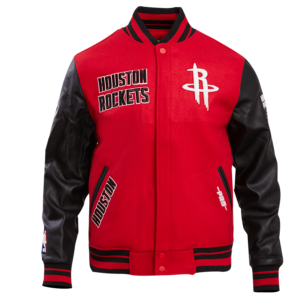 NBA HOUSTON ROCKETS RETRO CLASSIC MEN'S RIB WOOL VARSITY JACKET (RED/BLACK) - Rare Leather