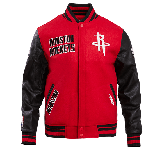 NBA HOUSTON ROCKETS RETRO CLASSIC MEN'S RIB WOOL VARSITY JACKET (RED/BLACK) - Rare Leather
