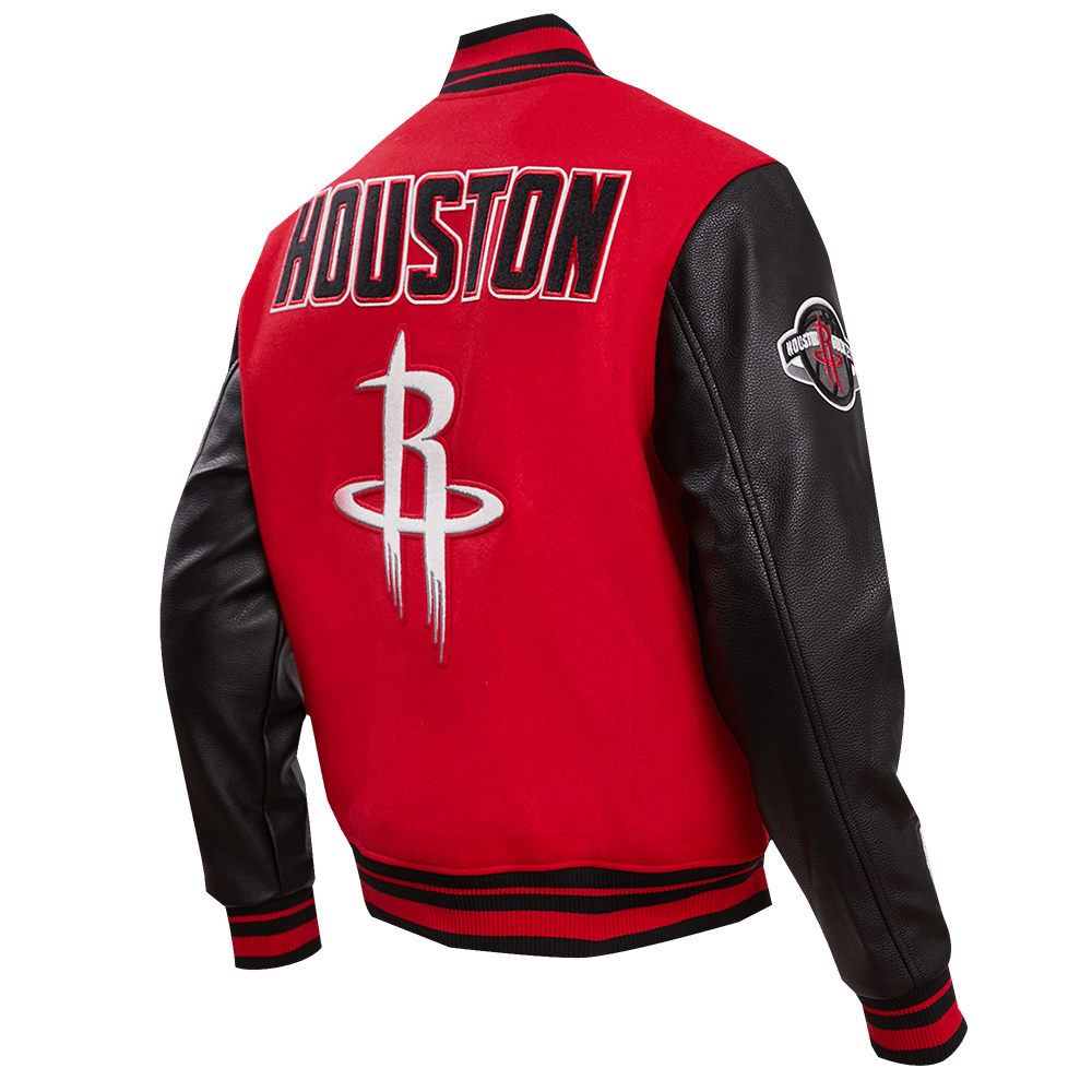 NBA HOUSTON ROCKETS RETRO CLASSIC MEN'S RIB WOOL VARSITY JACKET (RED/BLACK) - Rare Leather