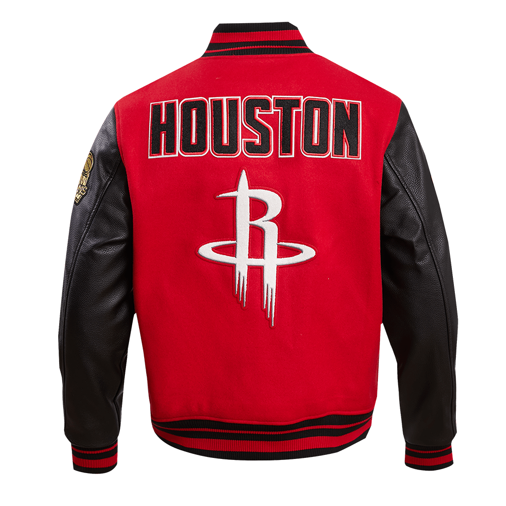 NBA HOUSTON ROCKETS RETRO CLASSIC MEN'S RIB WOOL VARSITY JACKET (RED/BLACK) - Rare Leather