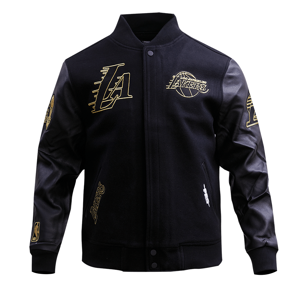 NBA LOS ANGELES LAKERS BLACK & GOLD WOOL VARSITY JACKET - Rare Leather