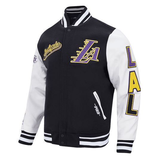 NBA LOS ANGELES LAKERS SCRIPT TAIL RIB WOOL VARSITY - Rare Leather