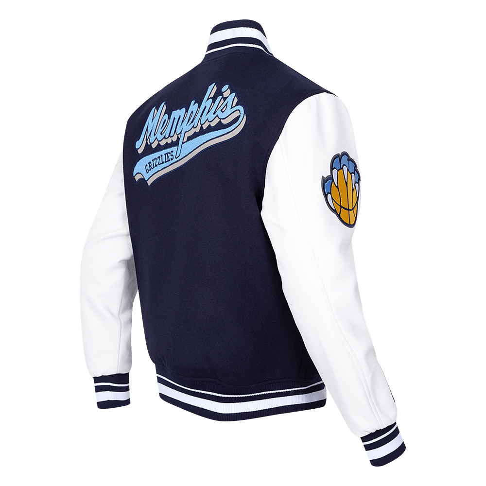 NBA MEMPHIS GRIZZLIES SCRIPT TAIL RIB WOOL VARSITY JACKET (MIDNIGHT NAVY/WHITE) - Rare Leather