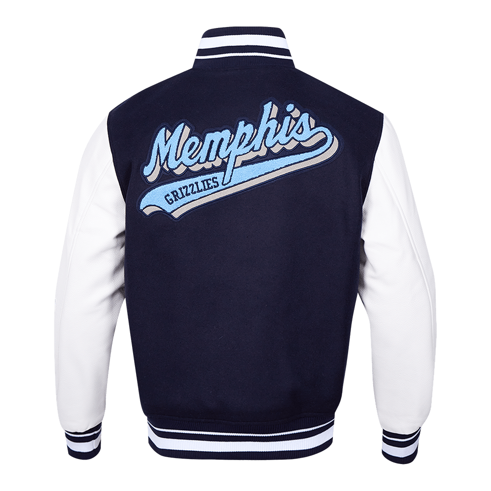 NBA MEMPHIS GRIZZLIES SCRIPT TAIL RIB WOOL VARSITY JACKET (MIDNIGHT NAVY/WHITE) - Rare Leather