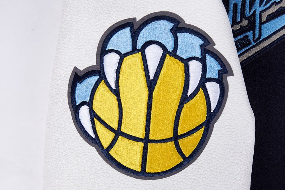 NBA MEMPHIS GRIZZLIES SCRIPT TAIL RIB WOOL VARSITY JACKET (MIDNIGHT NAVY/WHITE) - Vox Leather