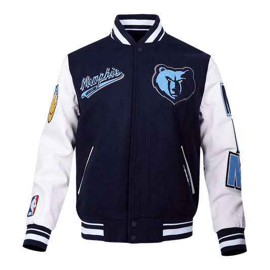 NBA MEMPHIS GRIZZLIES SCRIPT TAIL RIB WOOL VARSITY JACKET (MIDNIGHT NAVY/WHITE) - Vox Leather