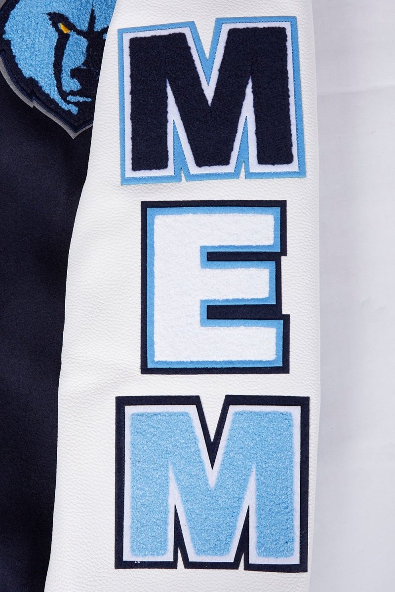 NBA MEMPHIS GRIZZLIES SCRIPT TAIL RIB WOOL VARSITY JACKET (MIDNIGHT NAVY/WHITE) - Vox Leather