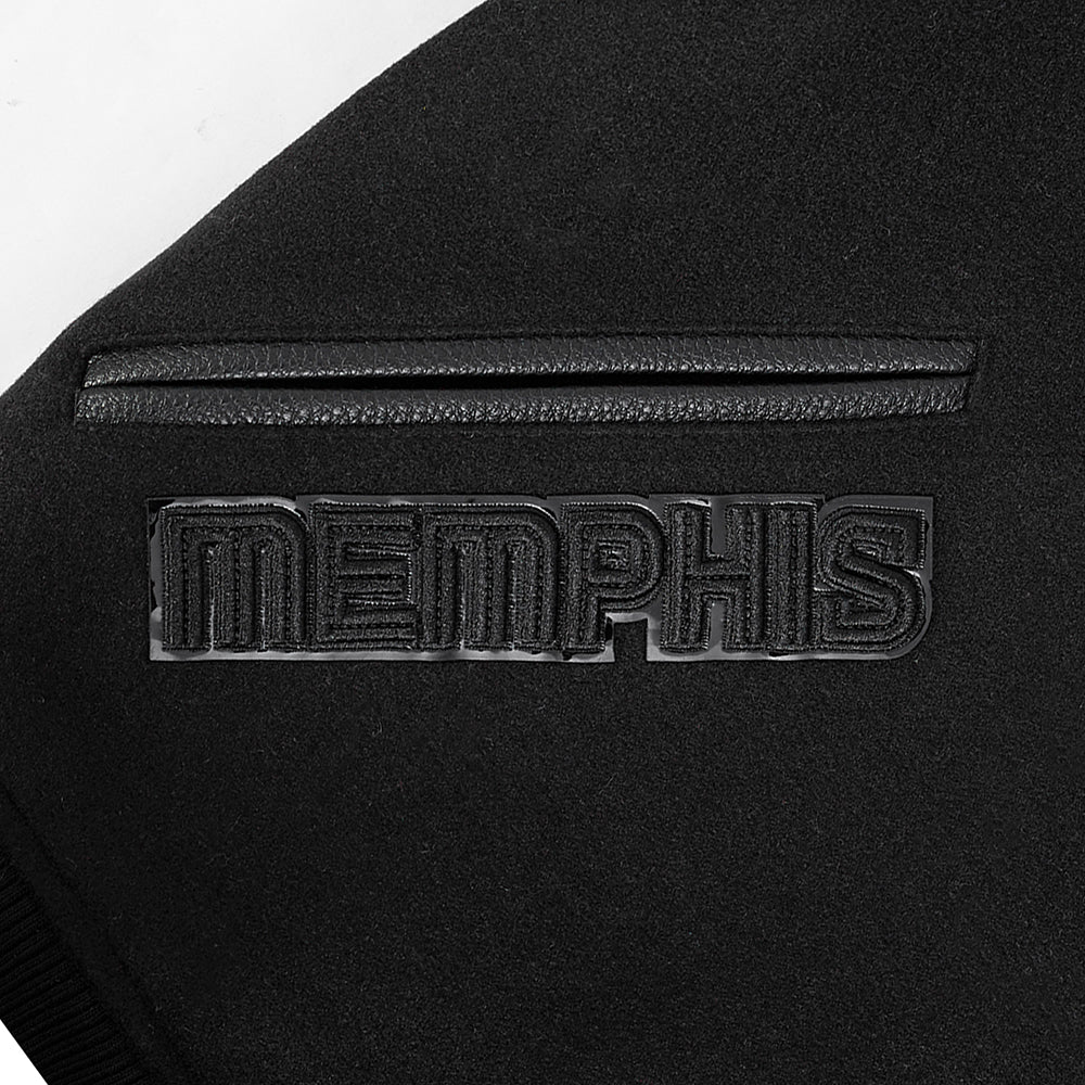 NBA MEMPHIS GRIZZLIES TRIPLE BLACK WOOL VARSITY JACKET - Rare Leather