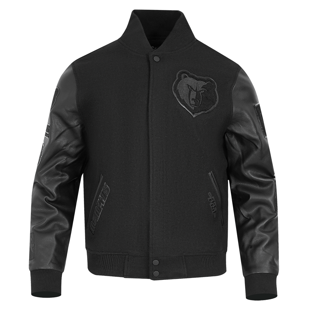 NBA MEMPHIS GRIZZLIES TRIPLE BLACK WOOL VARSITY JACKET - Rare Leather