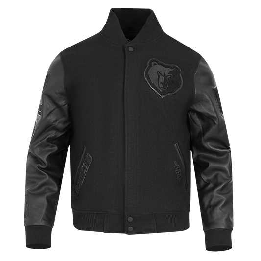NBA MEMPHIS GRIZZLIES TRIPLE BLACK WOOL VARSITY JACKET - Rare Leather
