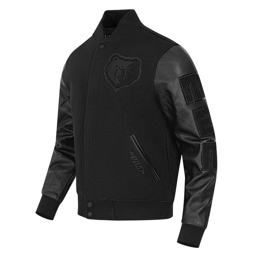 NBA MEMPHIS GRIZZLIES TRIPLE BLACK WOOL VARSITY JACKET - Rare Leather