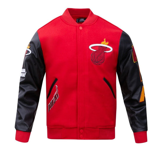NBA MIAMI HEAT CLASSIC WOOL MEN'S VARSITY JACKET (RED/BLACK) - Vox Leather