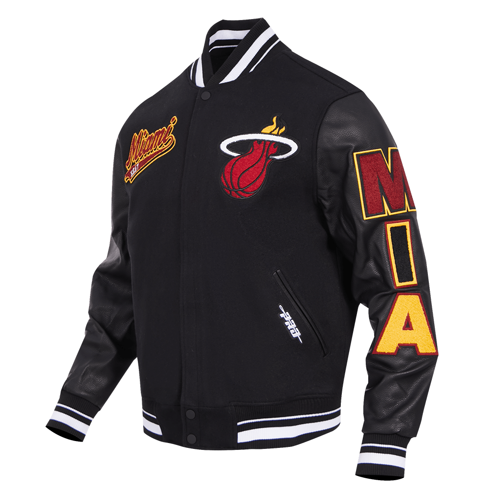 NBA MIAMI HEAT SCRIPT TAIL MEN'S RIB WOOL VARSITY (BLACK) - Rare Leather