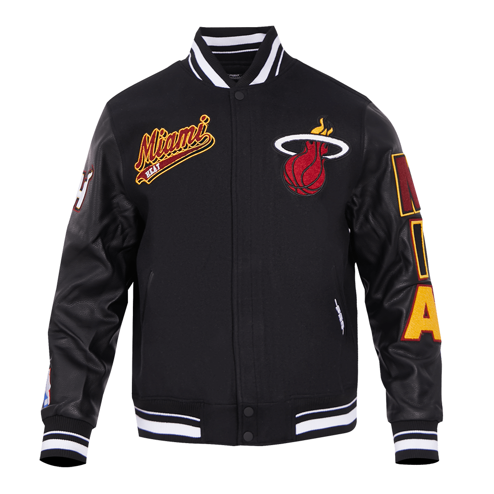NBA MIAMI HEAT SCRIPT TAIL MEN'S RIB WOOL VARSITY (BLACK) - Rare Leather