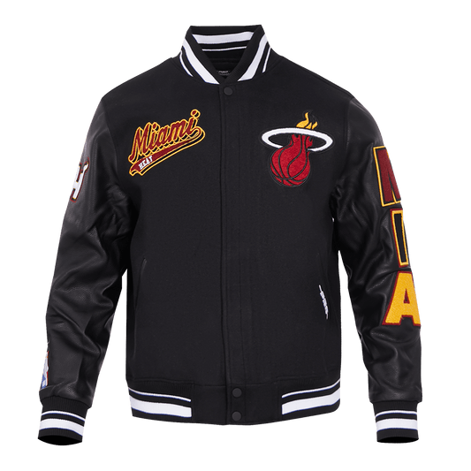 NBA MIAMI HEAT SCRIPT TAIL MEN'S RIB WOOL VARSITY (BLACK) - Rare Leather