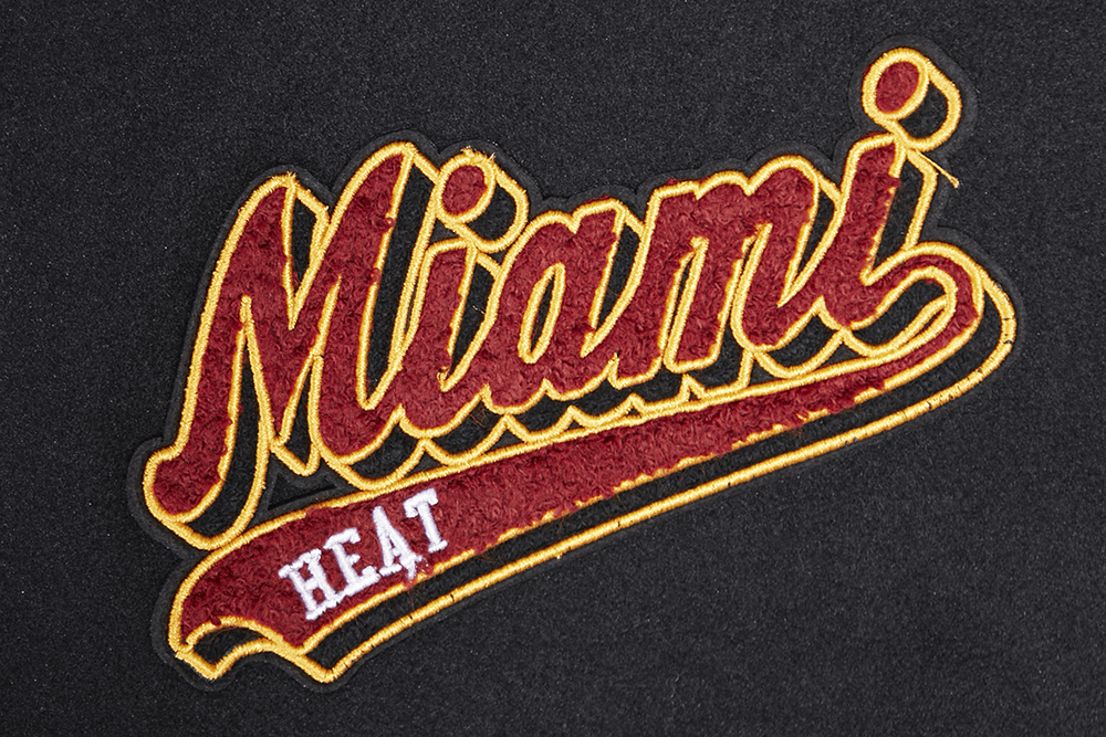 NBA MIAMI HEAT SCRIPT TAIL MEN'S RIB WOOL VARSITY (BLACK) - Vox Leather