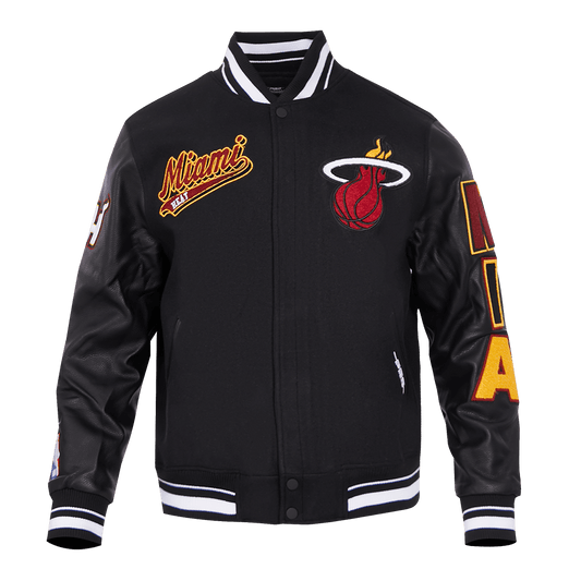 NBA MIAMI HEAT SCRIPT TAIL MEN'S RIB WOOL VARSITY (BLACK) - Vox Leather
