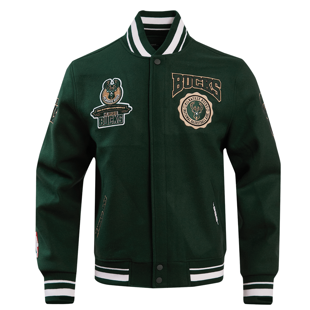 NBA MILWAUKEE BUCKS CREST EMBLEM RIB WOOL VARSITY JACKET - Rare Leather