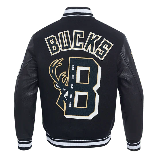 NBA Milwaukee Bucks Mashup Men's Rib Wool Varsity Jacket - Rare Leather