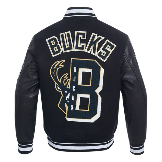 NBA Milwaukee Bucks Mashup Men's Rib Wool Varsity Jacket - Rare Leather