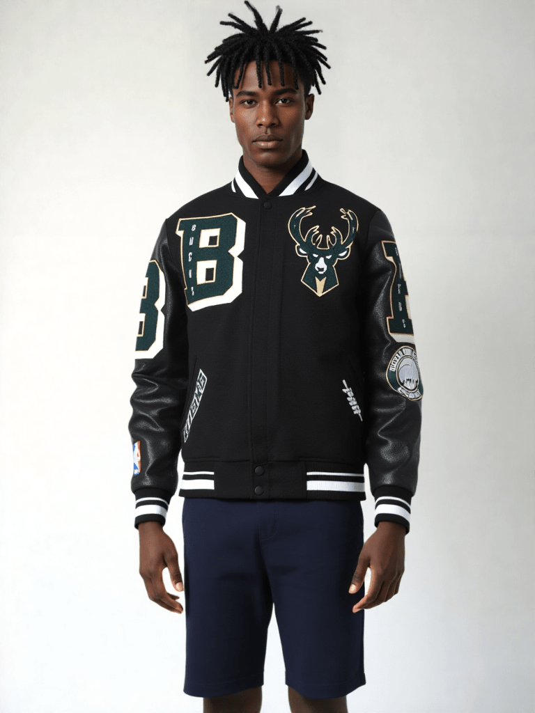 NBA Milwaukee Bucks Mashup Men's Rib Wool Varsity Jacket - Rare Leather