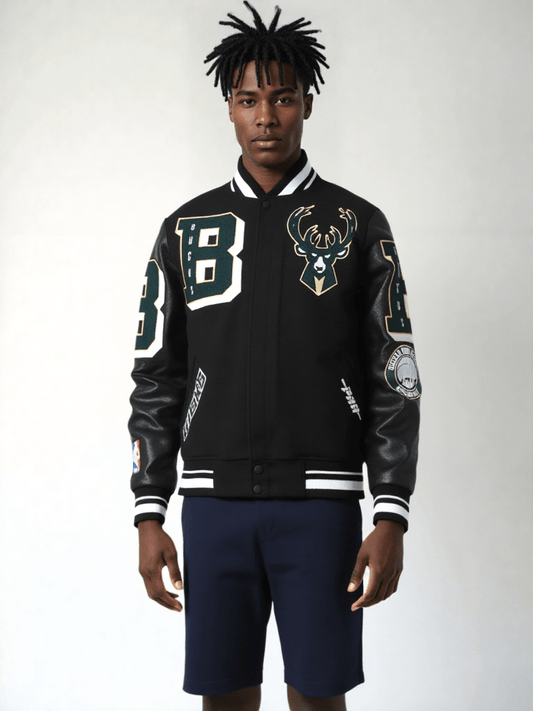 NBA Milwaukee Bucks Mashup Men's Rib Wool Varsity Jacket - Rare Leather