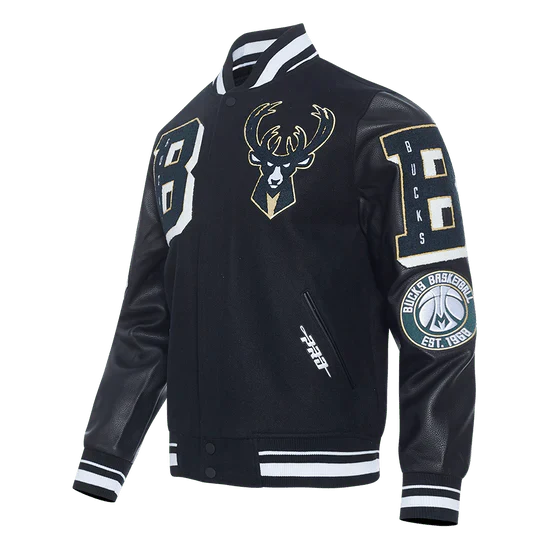 NBA Milwaukee Bucks Mashup Men's Rib Wool Varsity Jacket - Rare Leather
