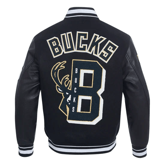 NBA Milwaukee Bucks Mashup Men's Rib Wool Varsity Jacket - Vox Leather