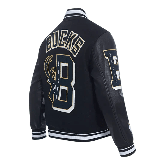 NBA Milwaukee Bucks Mashup Men's Rib Wool Varsity Jacket - Vox Leather