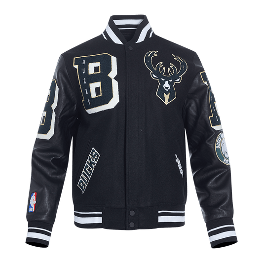 NBA MILWAUKEE BUCKS MASHUP RIB WOOL VARSITY JACKET - Vox Leather