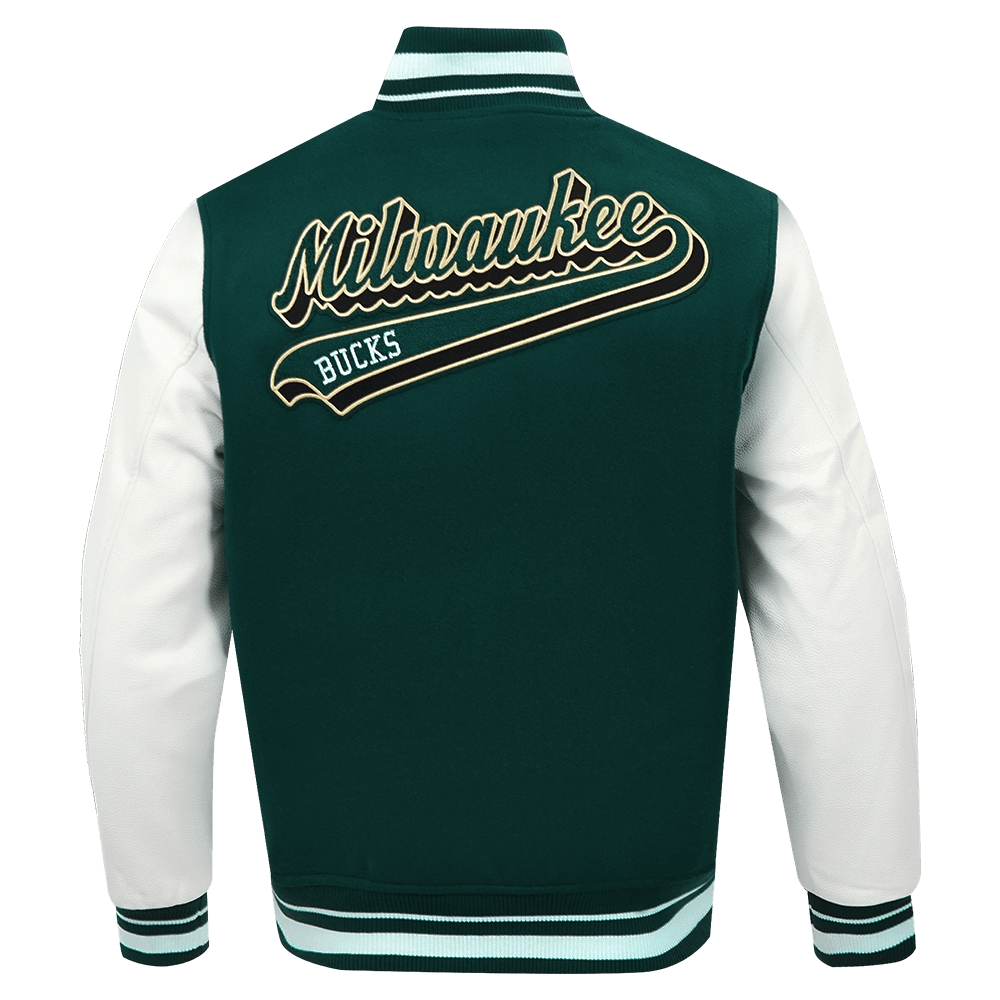 NBA MILWAUKEE BUCKS SCRIPT TAIL RIB WOOL VARSITY - Rare Leather