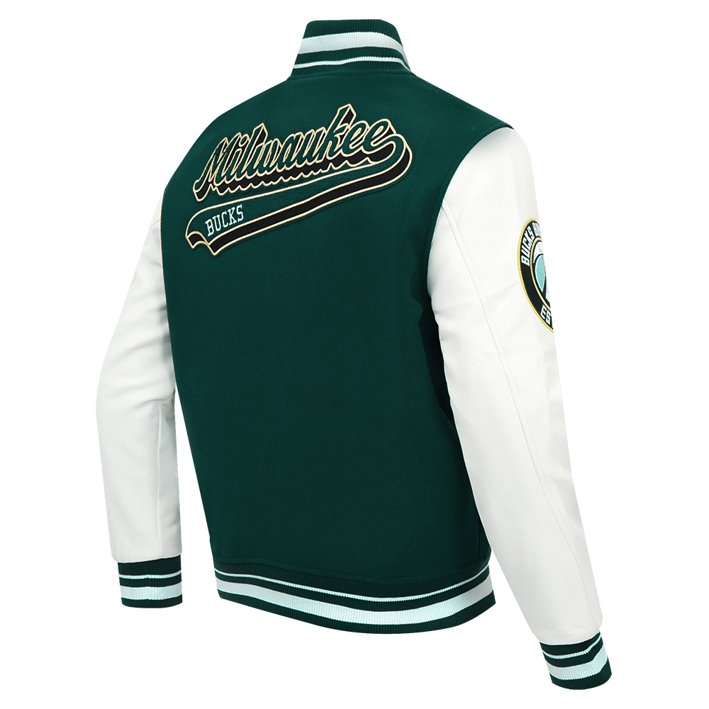 NBA MILWAUKEE BUCKS SCRIPT TAIL RIB WOOL VARSITY - Rare Leather