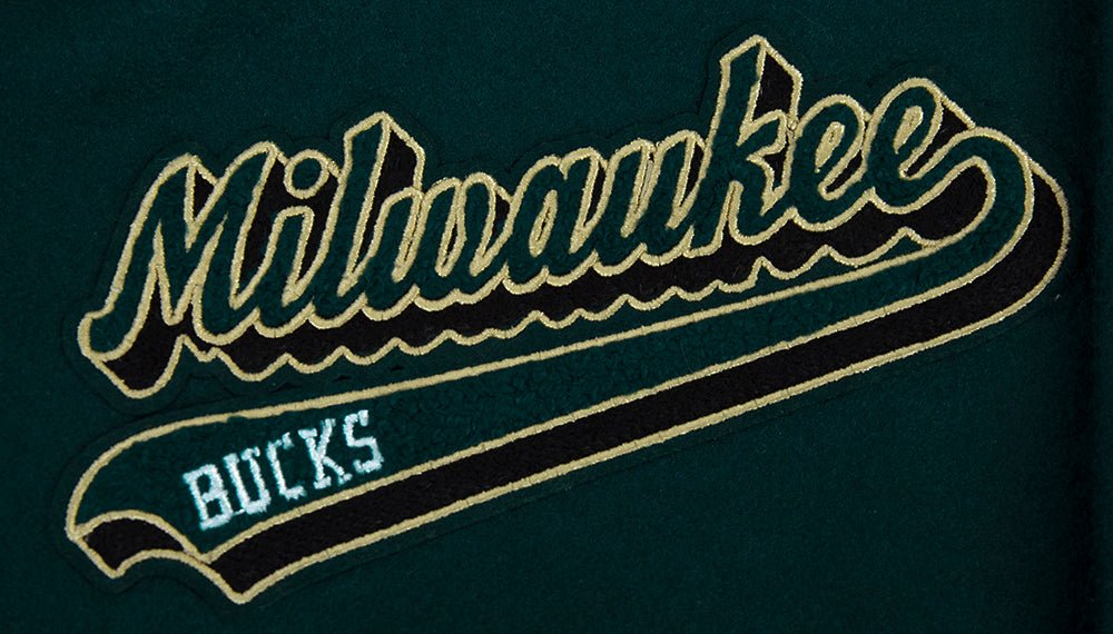 NBA MILWAUKEE BUCKS SCRIPT TAIL RIB WOOL VARSITY - Rare Leather