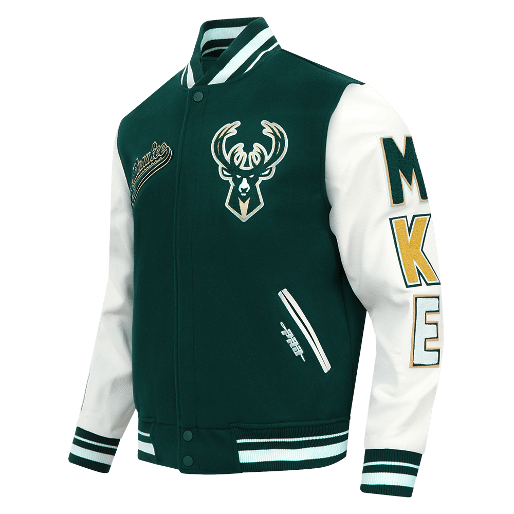 NBA MILWAUKEE BUCKS SCRIPT TAIL RIB WOOL VARSITY - Rare Leather