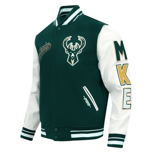 NBA MILWAUKEE BUCKS SCRIPT TAIL RIB WOOL VARSITY - Rare Leather