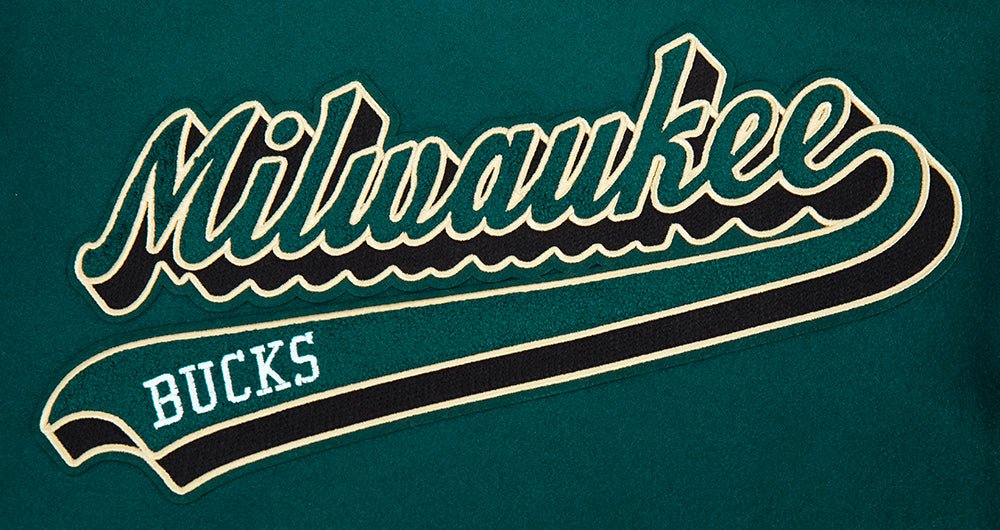 NBA MILWAUKEE BUCKS SCRIPT TAIL RIB WOOL VARSITY - Rare Leather