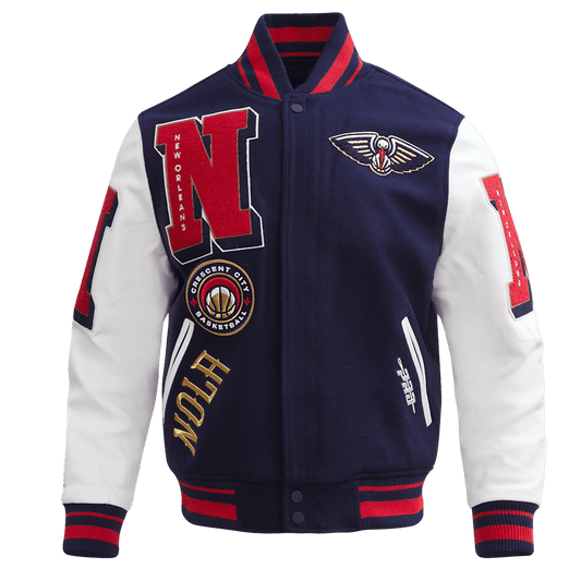 NBA NEW ORLEANS PELICANS MASHUP RIB WOOL VARSITY JACKET - Vox Leather