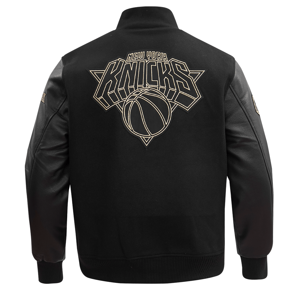 NBA NEW YORK KNICKS BLACK & GOLD WOOL VARSITY JACKET - Rare Leather