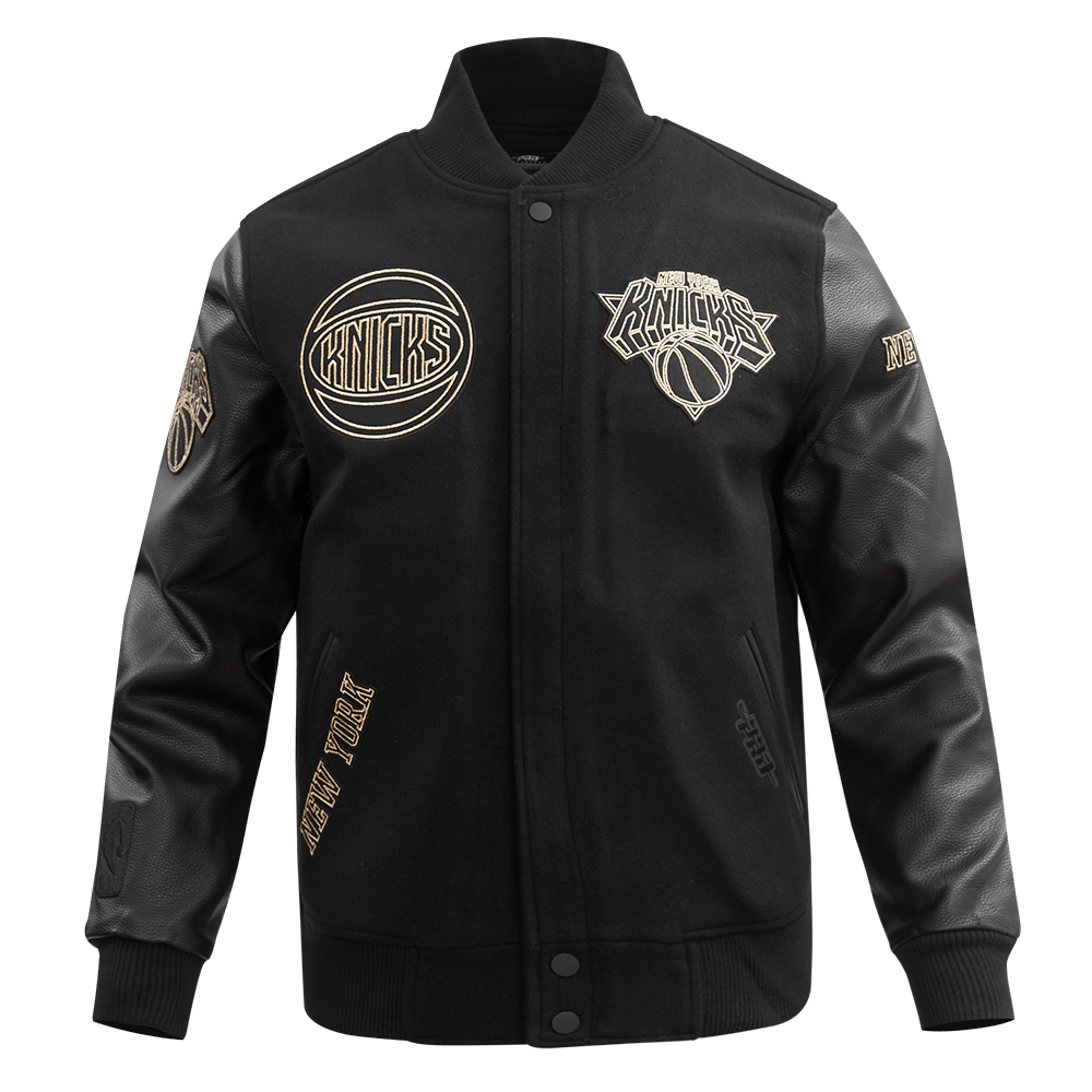NBA NEW YORK KNICKS BLACK & GOLD WOOL VARSITY JACKET - Rare Leather