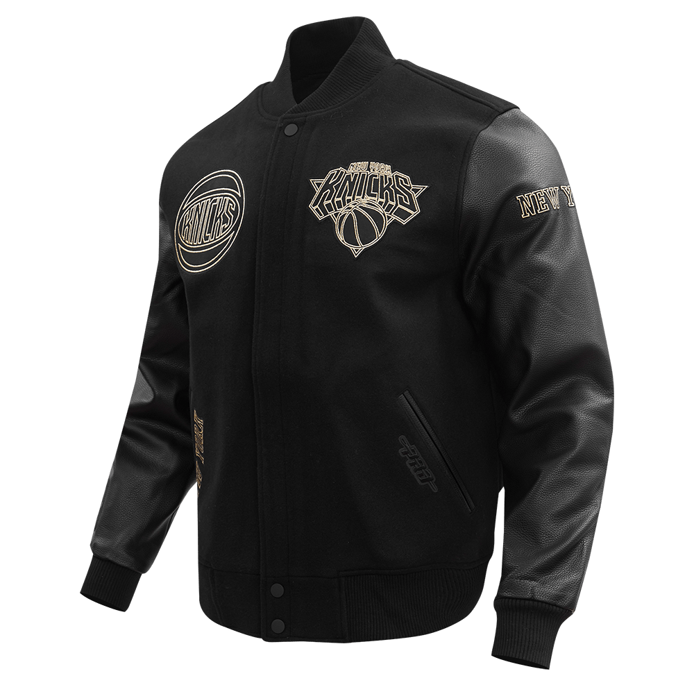NBA NEW YORK KNICKS BLACK & GOLD WOOL VARSITY JACKET - Rare Leather