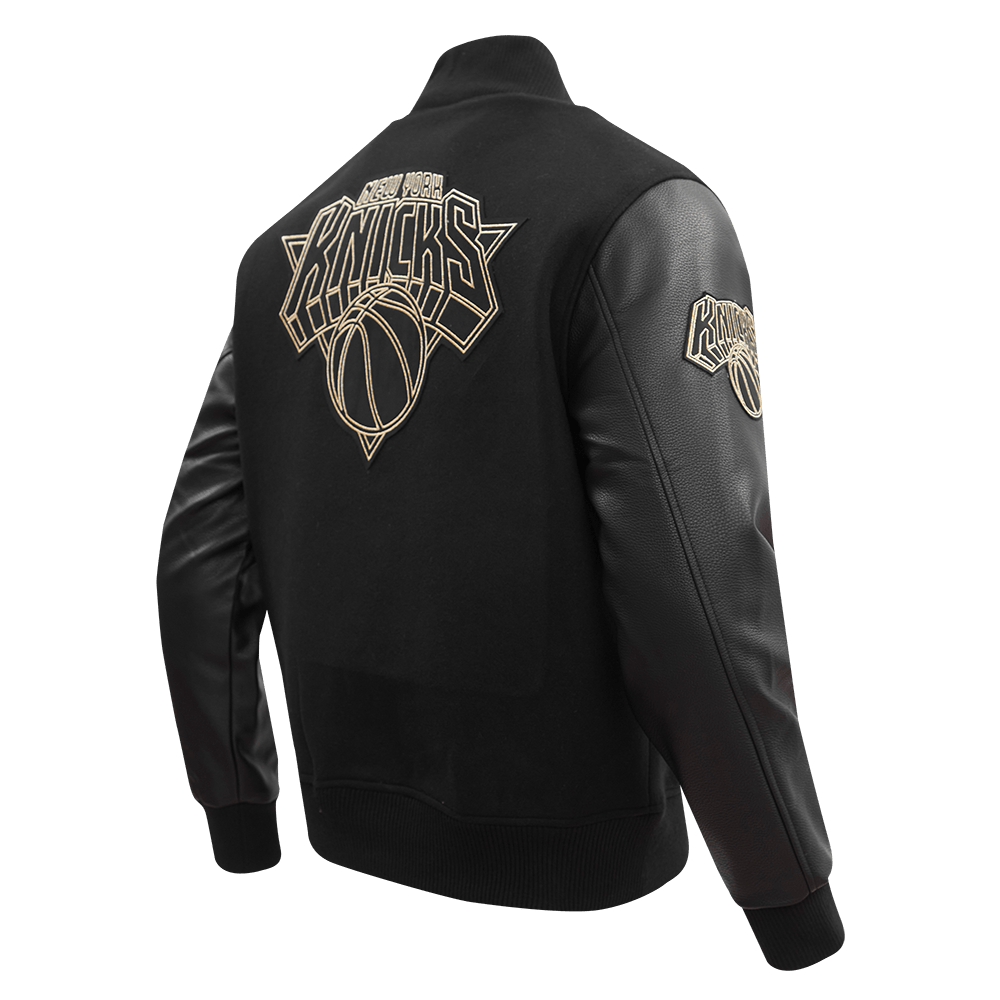 NBA NEW YORK KNICKS BLACK & GOLD WOOL VARSITY JACKET - Rare Leather