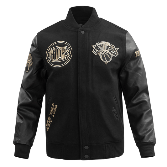 NBA NEW YORK KNICKS BLACK & GOLD WOOL VARSITY JACKET - Vox Leather