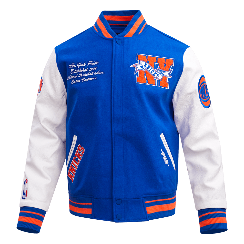 NBA NEW YORK KNICKS TEAM PENNANTS RIB WOOL VARSITY JACKET - Rare Leather