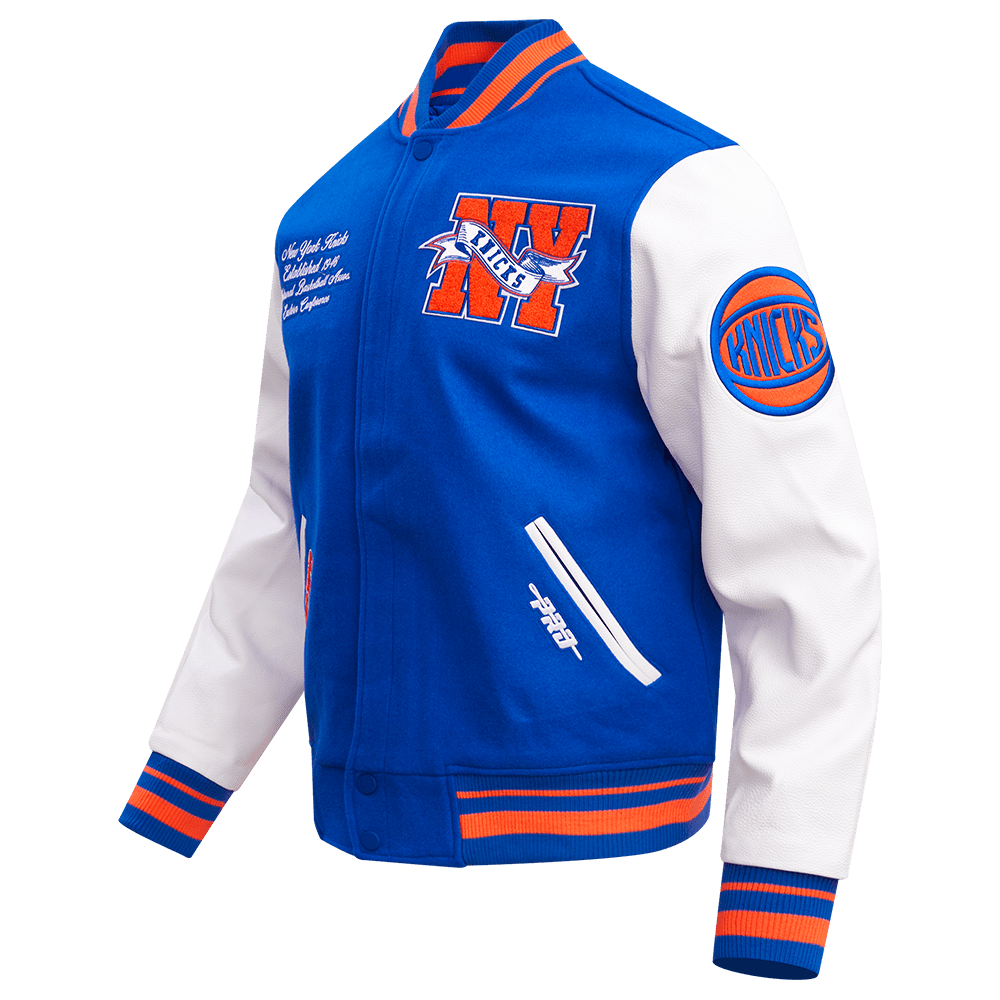 NBA NEW YORK KNICKS TEAM PENNANTS RIB WOOL VARSITY JACKET - Rare Leather
