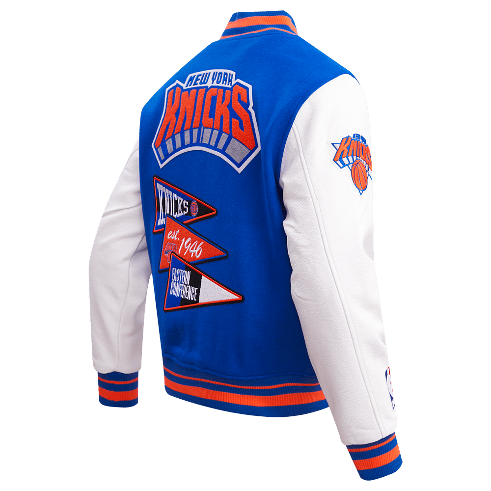 NBA NEW YORK KNICKS TEAM PENNANTS RIB WOOL VARSITY JACKET - Rare Leather