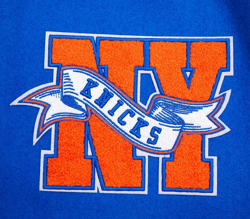 NBA NEW YORK KNICKS TEAM PENNANTS RIB WOOL VARSITY JACKET - Vox Leather