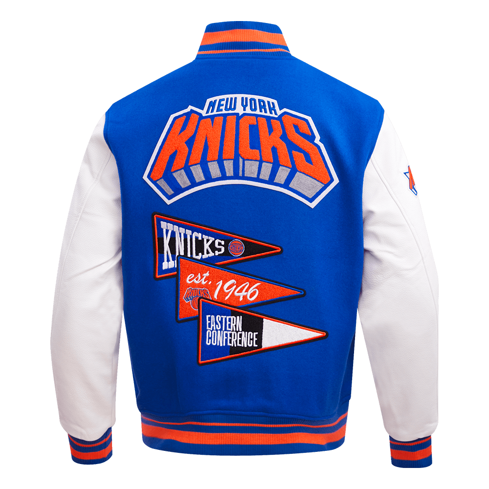 NBA NEW YORK KNICKS TEAM PENNANTS RIB WOOL VARSITY JACKET - Vox Leather