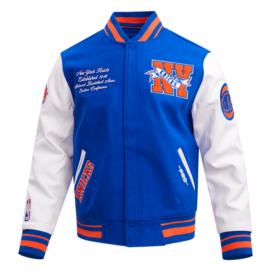 NBA NEW YORK KNICKS TEAM PENNANTS RIB WOOL VARSITY JACKET - Vox Leather