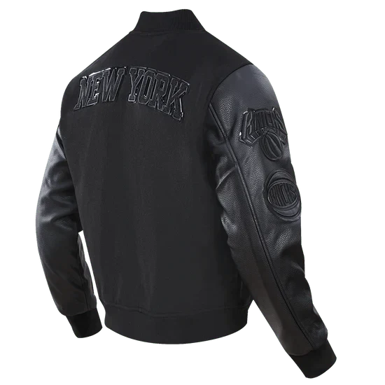 NBA New York Knicks Triple Black Men's Varsity Jacket - Rare Leather